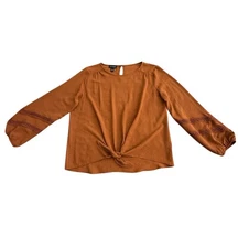 I.N. Studio Terracotta Tie-Front Blouse Top with Women Size XL Boho Chic Casual