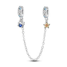 925 Silver DIY Charm Safety Chain Sea waves, crabs, starfish for Women Bracelet