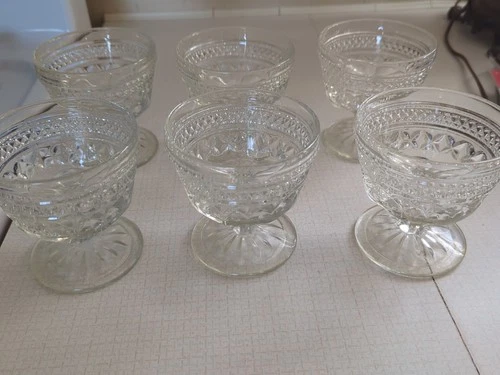 Set of 6 Vintage Anchor Hocking Wexford Clear Glass Dessert Cups Sherbet Dishes