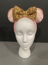 Pink Gold Minnie Mouse Bow Princess Ears Headband - New