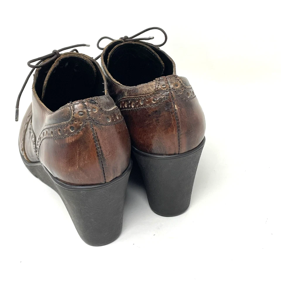 Sesto Meucci Wingtip коричневый кожаный клин ручной работы Италии размер 8,5» стимпанк - Изображение 3 из 4