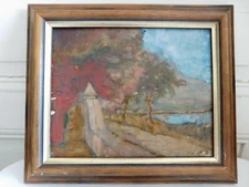 R. ALLEX XXth "The Wall Of The Property" Sketch Oil On Panel