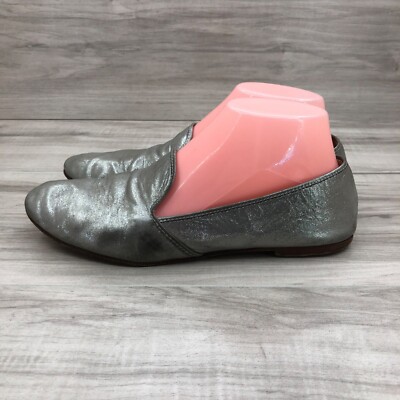 Crew Flats Womens Silver Metallic Leather Slip On Shoes
