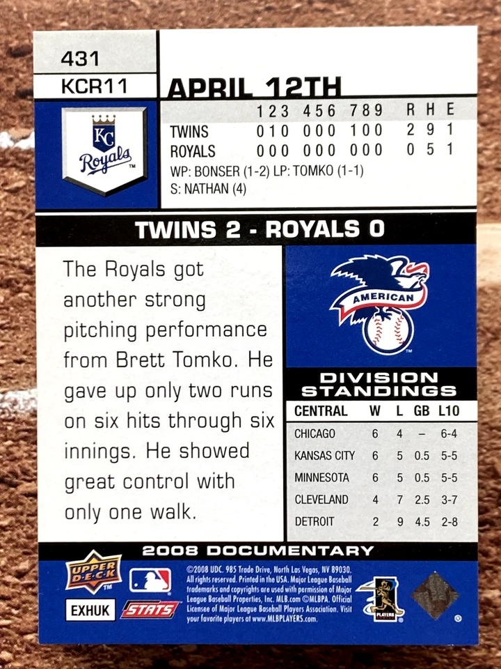 2008 Upper Deck Documentary Gil Meche #431 - Image 2 of 2