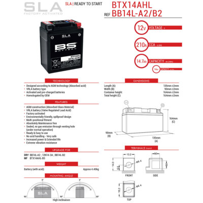 Batterie Motorrad YB14L-B2 12V 14Ah Gel JMT - Motorradteile Service