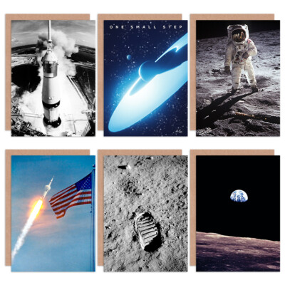 Apollo 11 NASA Moon Landing Blank Assorted Greeting Cards Birthday Pack of 6