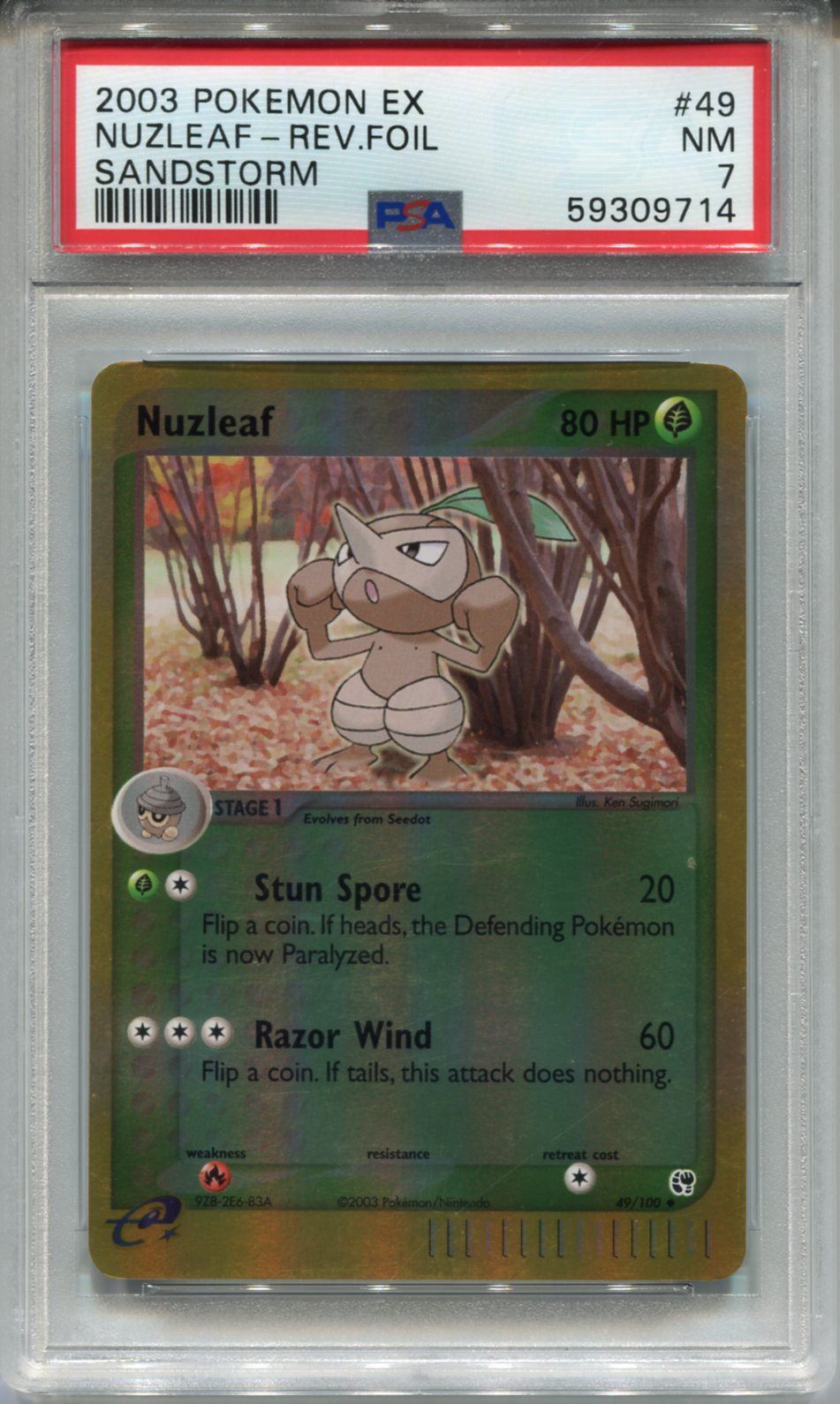 Pokemon Ex Sandstorm Reverse Foil Card #49 Nuzleaf PSA 7