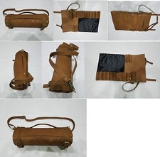 Real Genuine Vintage Tan Leather Chef Knives Bag/Pouch / Case/Roll 8/10 Pockets 