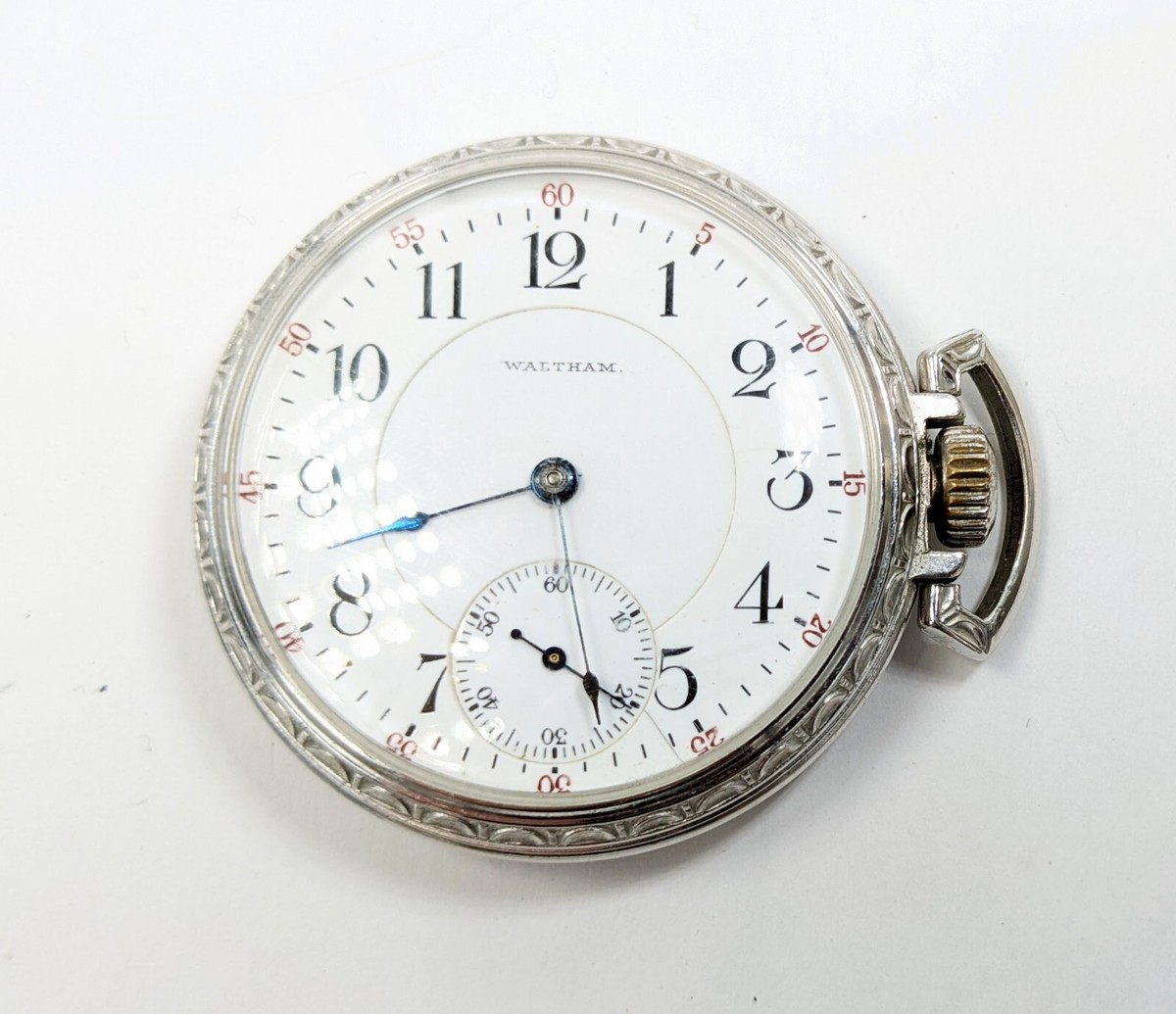 Vintage Waltham Open Face Pocket Watch 19 Jewels 42 MM Face | eBay