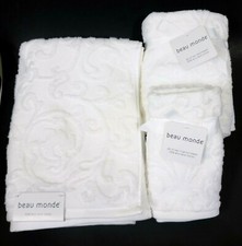 NEW BEAU MONDE SNOW WHITE SWIRL JACQUARD COTTON BATH,2 HAND TOWEL,OR 2 FINGERTIP