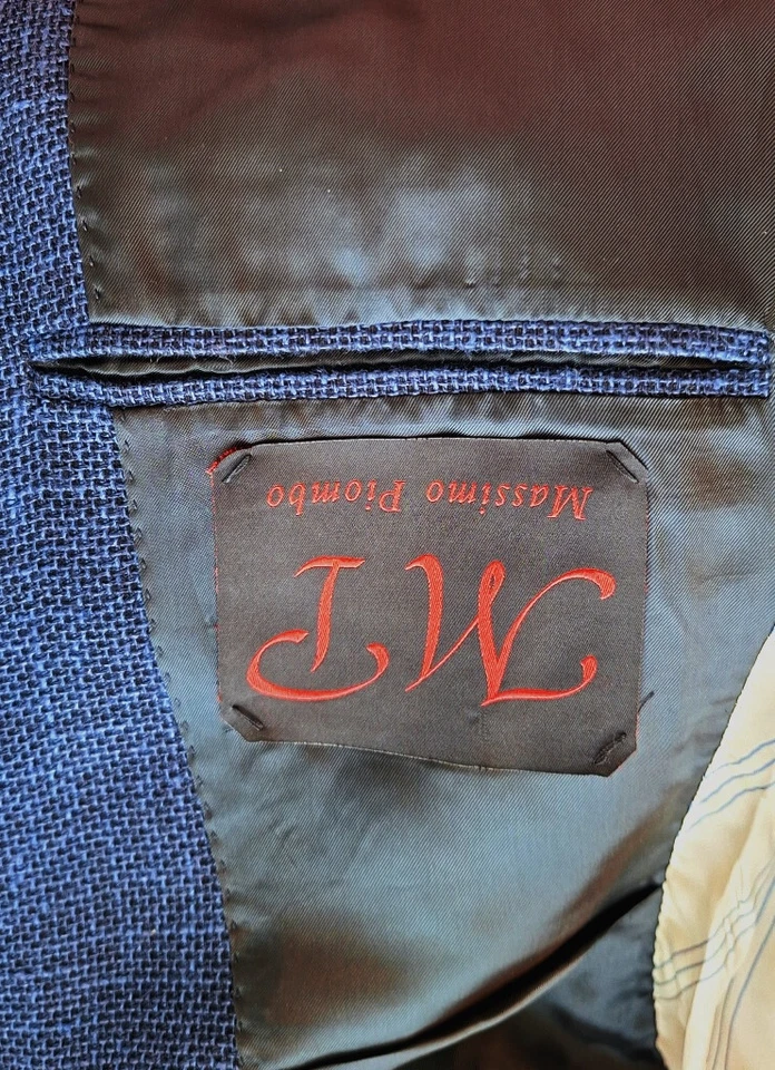 MASSIMO PIOMBO Blazer Jacket Blue Linen & Silk Men's Size 52 IT/42 U.S. - Image 4 of 4