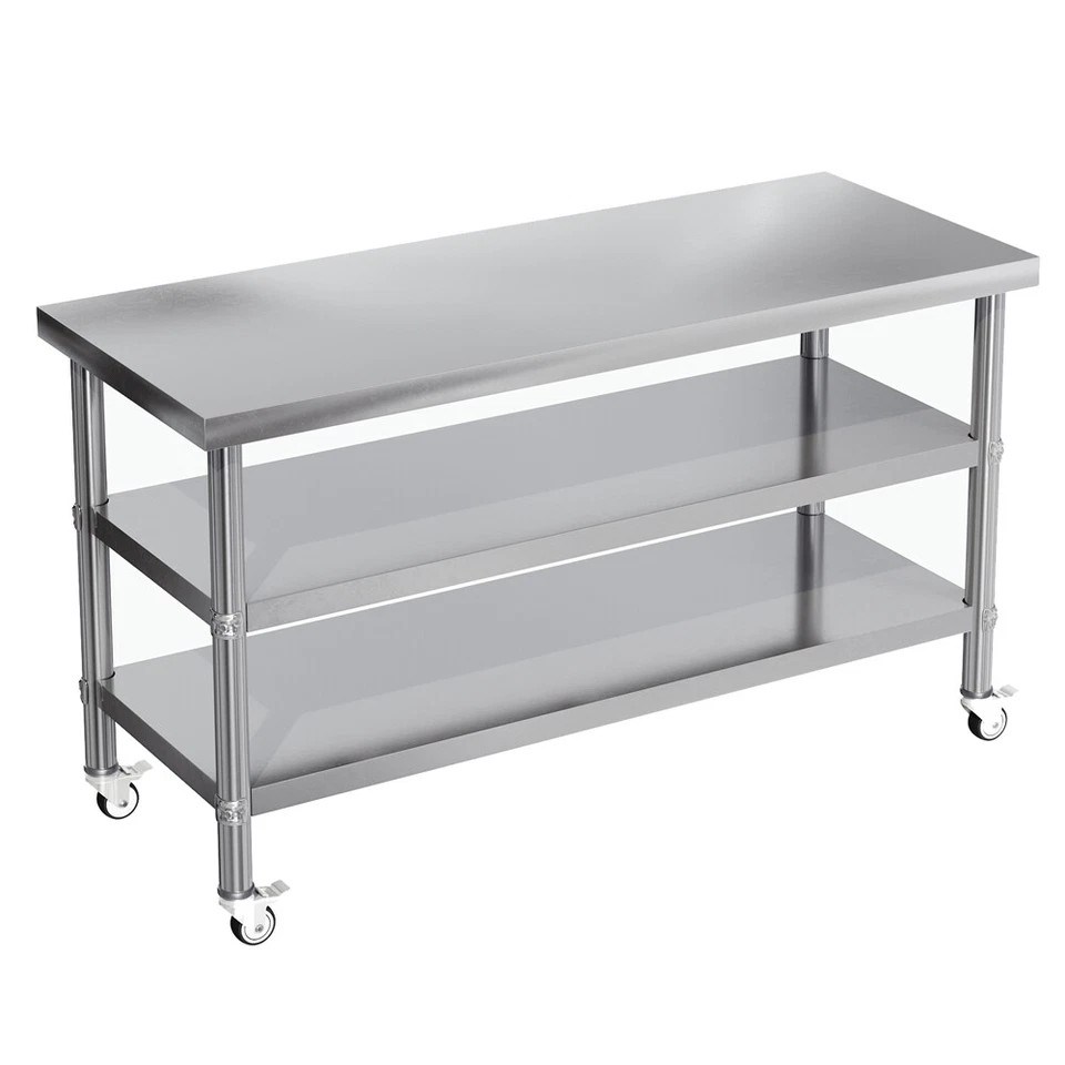 LIFELOOK 5ftx2ft Stainless Steel Commercial Kitchen Catering Prep Table 3 Tier Work Bench
