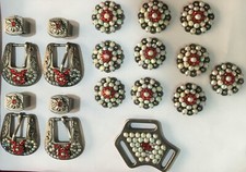 4 piece western belt buckle with 10 pcs conchos set multicolored design......