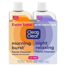 New Clean Clear Day Night Face Wash, Oil-Free Non-Comedogenic 2-Pack USA