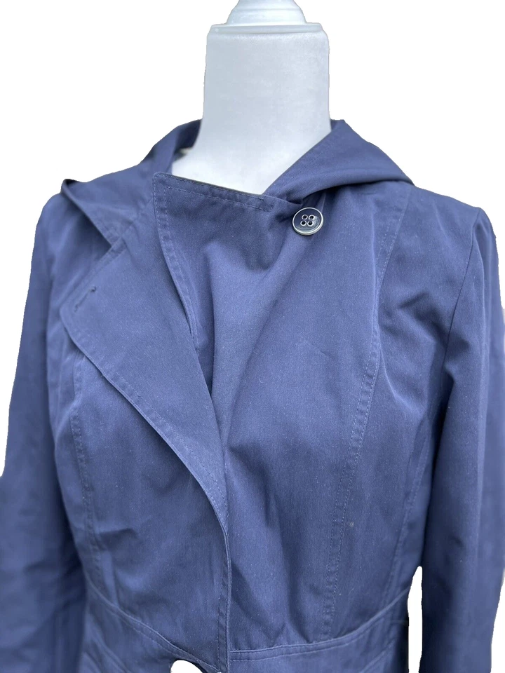 ESPRIT Gabardina Mediana Forrada Chaqueta Impermeable Cinturón Azul Marino Botón A000227 Foto 2 de 4