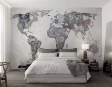 3D Gray World Map R28120 Wallpaper Wall Mural Self-adhesive Removable Luna