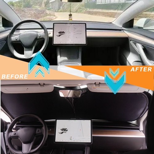 For Tesla Model Y/3 Windshield Sun Shade Front Cover UV Visor Sunshade Foldable- - Picture 2 of 7
