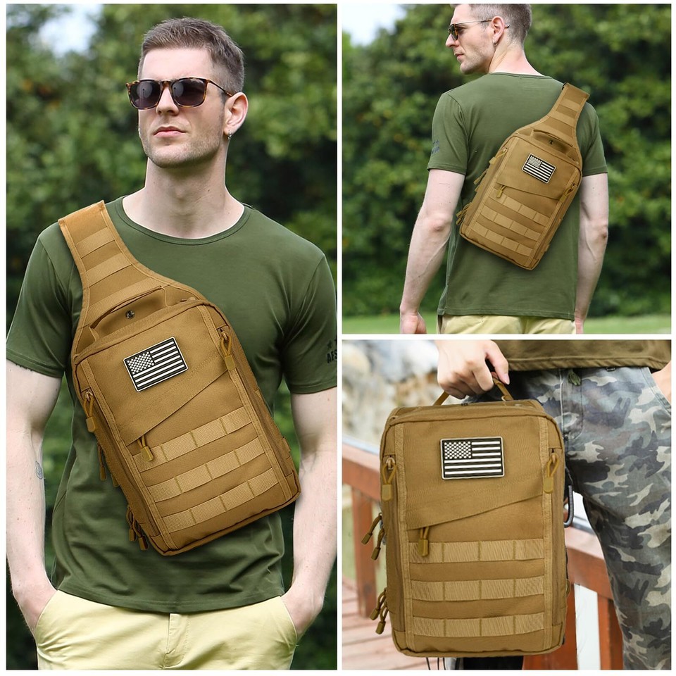 Tactical Sling Bag Backpack for Men w/Pistol Holster Military Shoulder