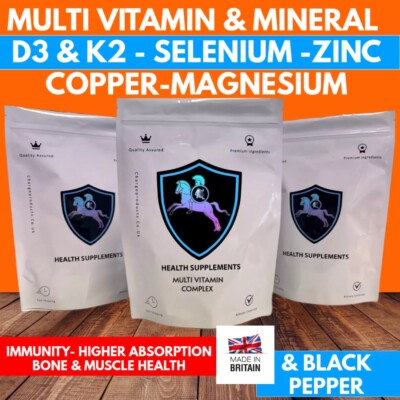 Multi Vitamin And Mineral D3 K2 Selenium Zinc Magnesium Copper Uk Made 