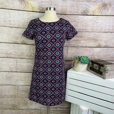 Ann Taylor LOFT Purple Red Round Neck Short Sleeve Shift Mini Dress Size 0