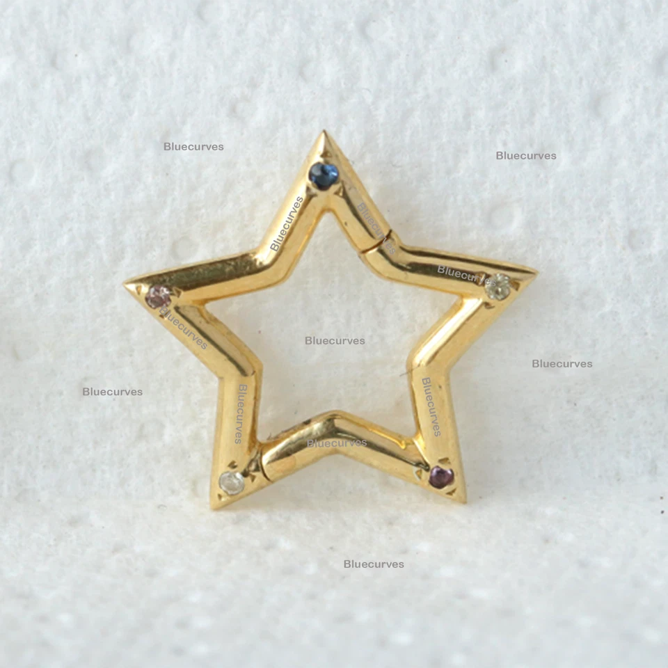 Rainbow Sapphire Star Charm Enhancer 14K Yellow Gold NecklaceBracelet Link Lock - Image 2 of 4
