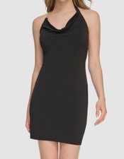 Guess Women's Black Cowl-Neck Chain-Strap Bodycon Dress Size 10