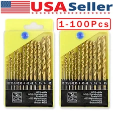 13Pcs HSS Titanium Coated Twist Drill Bit Set 1.5-6.5mm Hex Shank For wood Metal