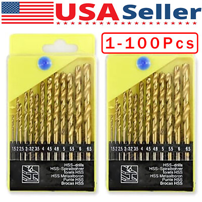 13Pcs HSS Titanium Coated Twist Drill Bit Set 1.5-6.5mm Hex Shank For wood Metal