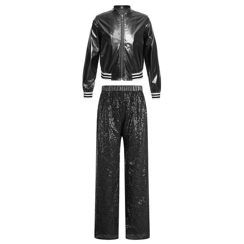 Girls Dancewear Top Tracksuit Coat Outfits Kids Pants Sequins Costumes Party - Picture 28 of 63