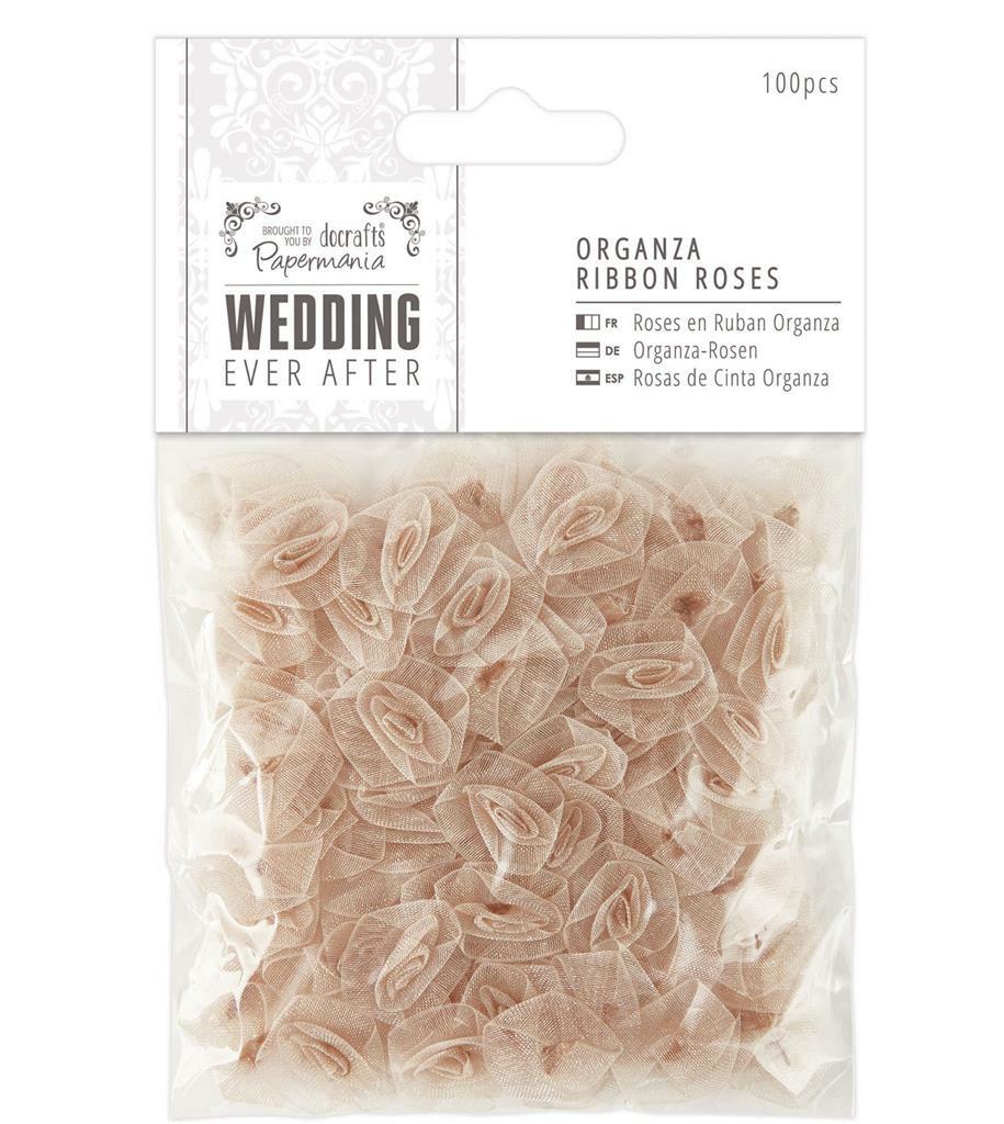 DOCRAFT PAPERMANIA WEDDING ORGANZA RIBBON ROSES GOLD 100 pcs