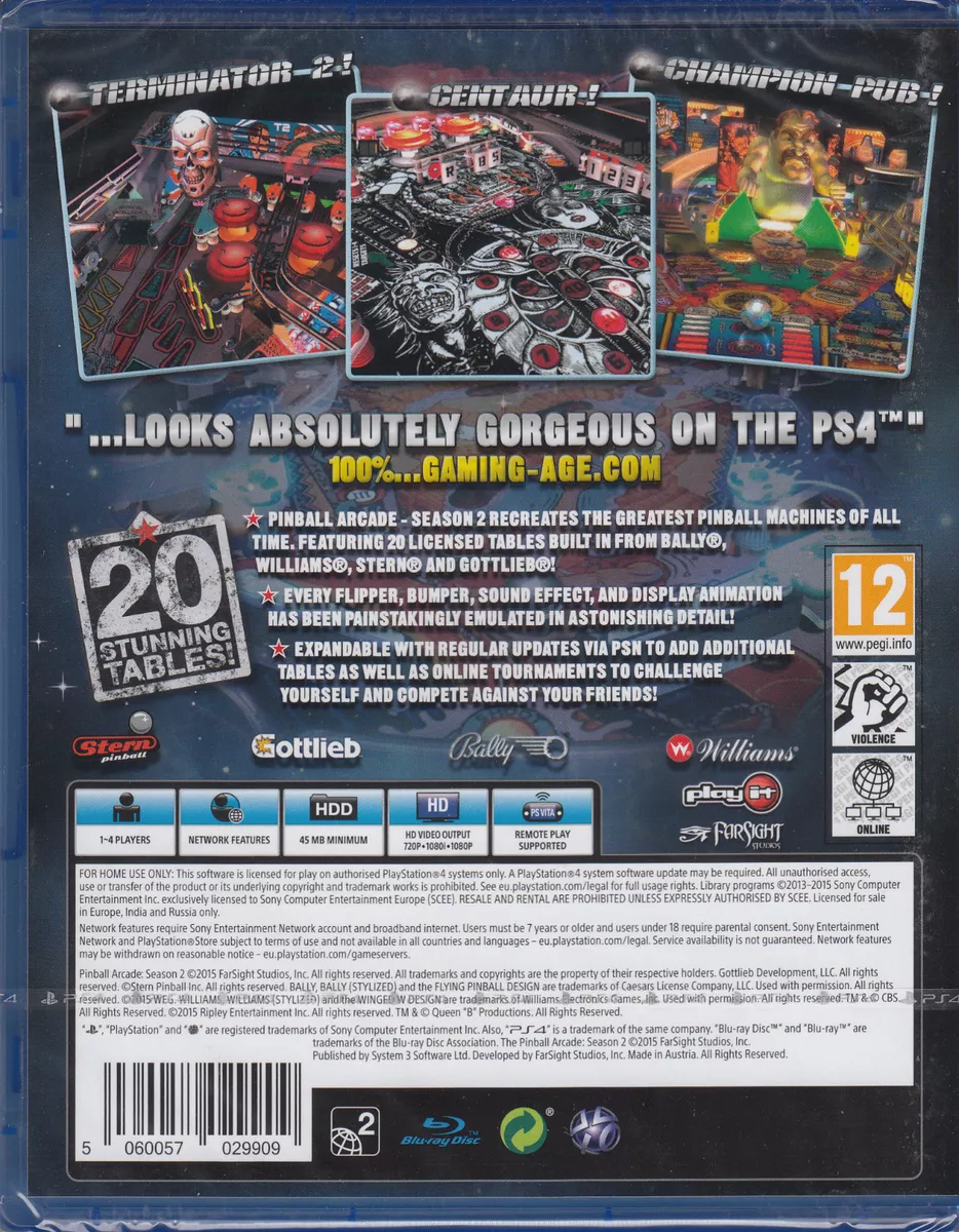 The Pinball Arcade Season 2 PS4 Sony PlayStation 4 Brand New