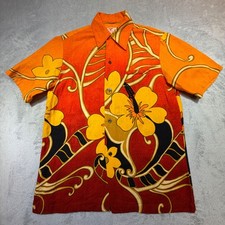 Vintage 70s Sears Hawaiian Fashions Shirt S Orange Red Floral 100 Cotton Tiki