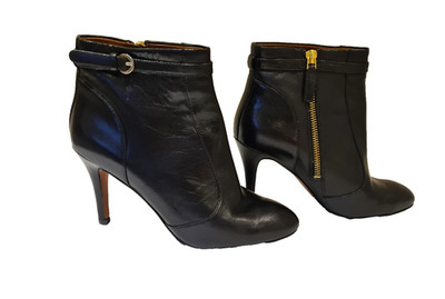 Nine West Stiletto Stiefeletten schwarz Leder seitlicher Reißverschluss Größe UK 4 EU 37 NEU