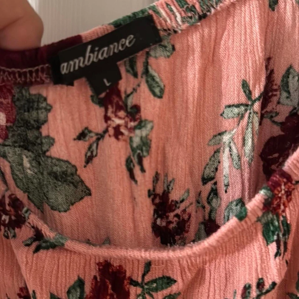 Ambiance Women's Size Large Pink floral romper with 3/4 sleeves  - Image 4 of 4