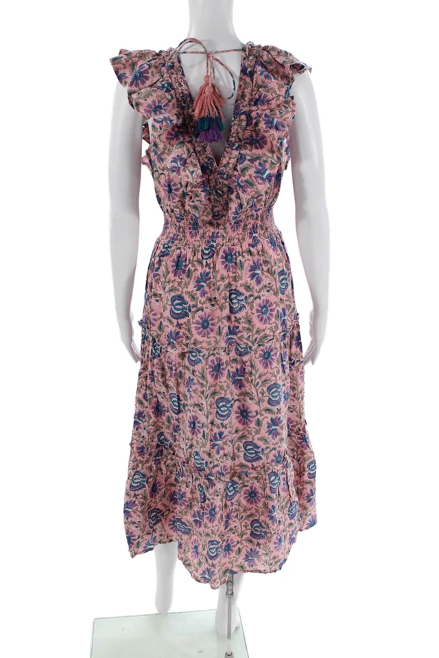 Vestido de sol Allison para mujer estampado floral cuello en V rosa algodón talla extra pequeño Foto 3 de 4