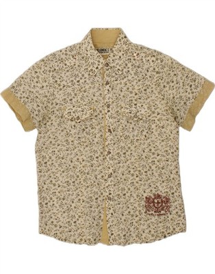 ZU ELEMENTS Mens Short Sleeve Shirt Large Off White Floral Cotton CG07