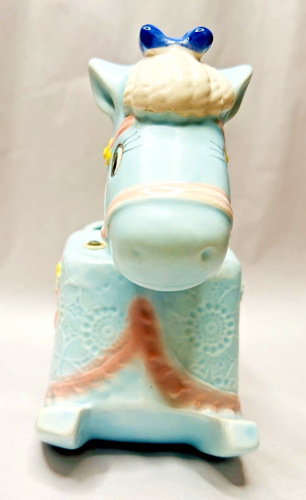 Vintage Napco Pastel Baby Blue Rocking Horse Japan Nursery Pony Musicbox - Picture 5 of 12