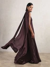 Reiss Womens Red Satin Cape Maxi Dress Size 12