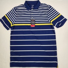 NEW Chaps Mens Striped Breathable Moisture Wicking Performance Polo Shirt L