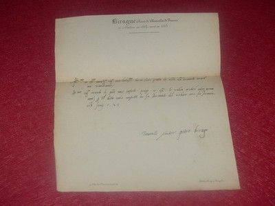 [COLLECTION ADOLPHE THIERS] FAC SIMILE AUTOGRAPHE BIRAGUE / Ed. 1830 (Litho)