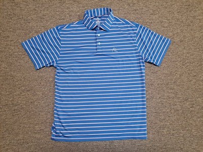 Rhoback Performance Polo Shirt Mens Medium Striped Short Sleeve Golf Blue