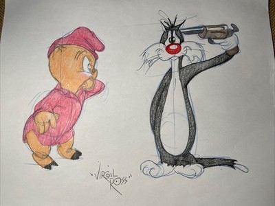 LOONEY TUNES Animation Cel art Porky Pig Cartoons VIRGIL ROSS MODEL SHEET I
