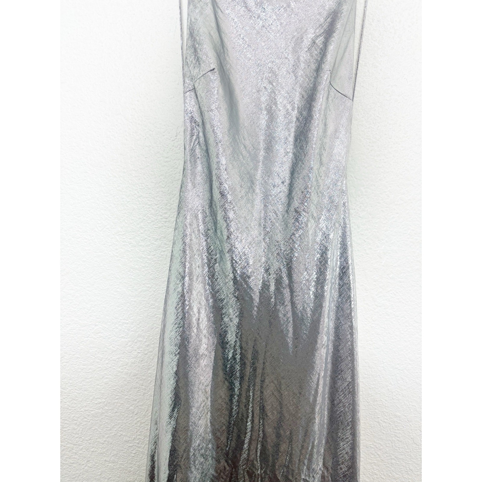 Mango Collection Metallic Open Back Maxi Dress Size 6 Silver Formal Wedding image 8