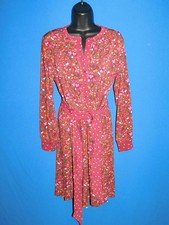 Talbots MP PM NWT Wine Red Floral Contrast Belted Dress Long Sleeve Petite V NEW