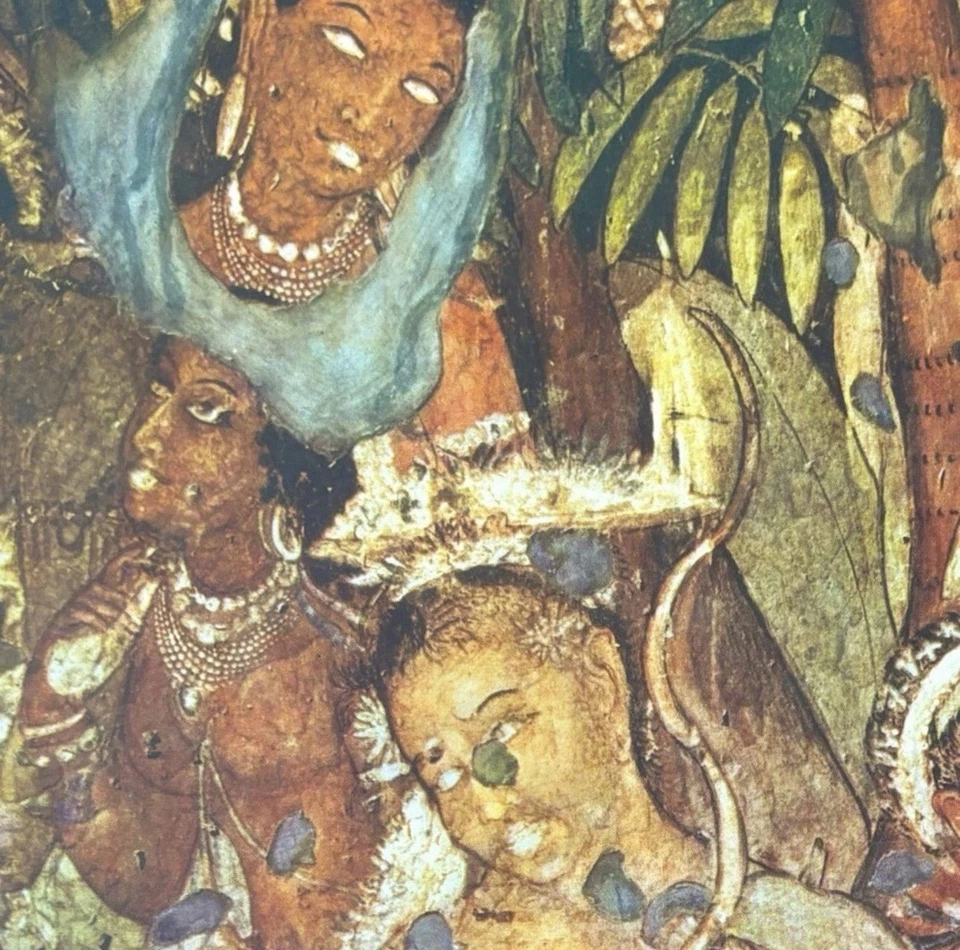 Cena do Palácio Original Antigo Vintage Fine Art ÍNDIA Impressão Pôster Ajanta Caves - Imagem 3 de 4