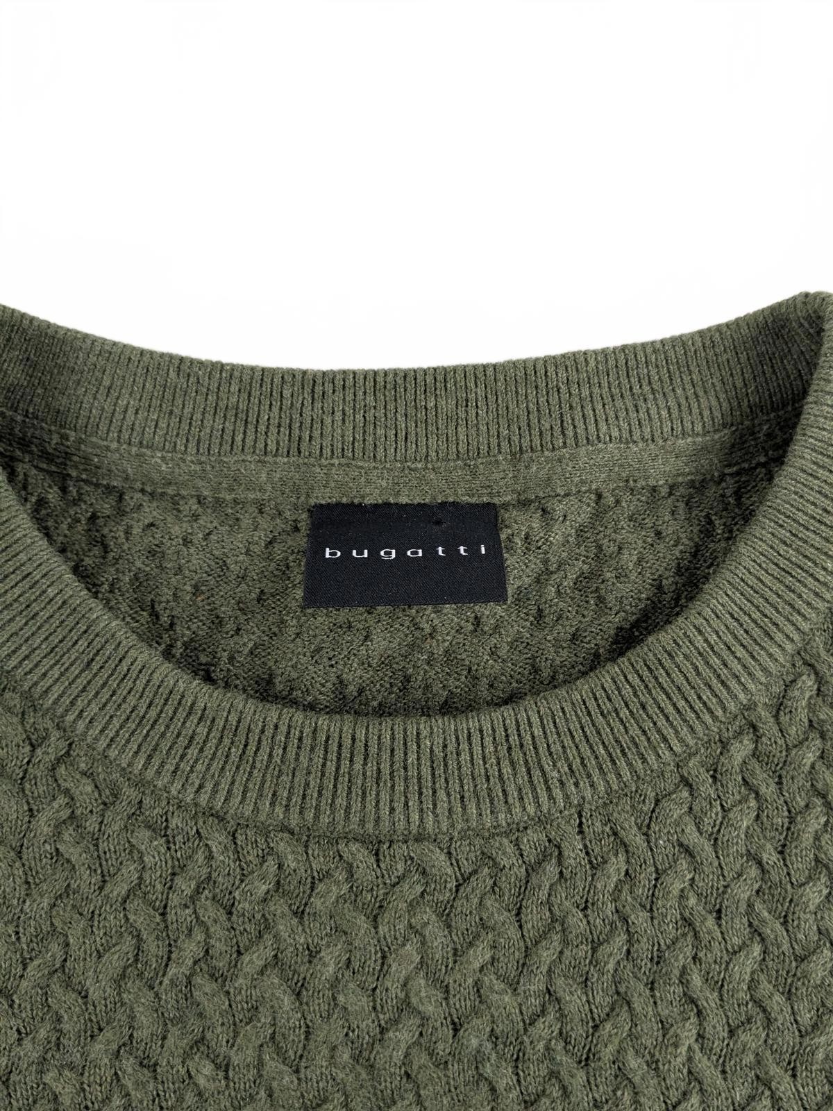 Bugatti Textured Knit Crew Neck Jumper Olive Green Cotton Cashmere Blend - Large image 3