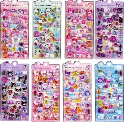 Sanrio Bonbon Drop Style 3D Puffy Stickers 8 Sheets Set Kuromi Cinnamoroll Kitty