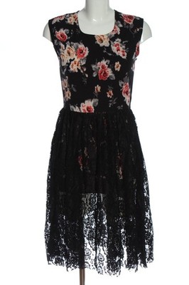 GINGER LONDON A-Linien Kleid Damen Kleid Gr. DE 36 schwarz-wollweiß-pink Elegant