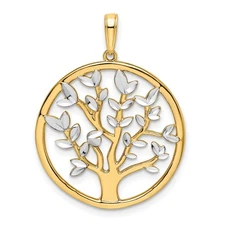 14k Yellow-Rhodium Tree of Life Pendant Round Two-Tone Gold Spiritual Charm