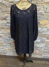 Laundry Black Floral Lace Gathered Long Sleeved Dress Whimsigoth Sz 10 LBD